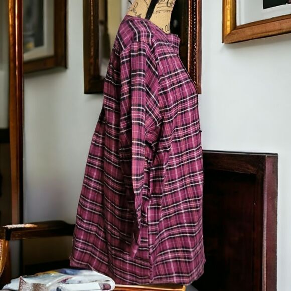 CW Classics Lightweight Flannel Purple Berry Plaid Tunic Top Sz XL NWOT - Picture 5 of 6